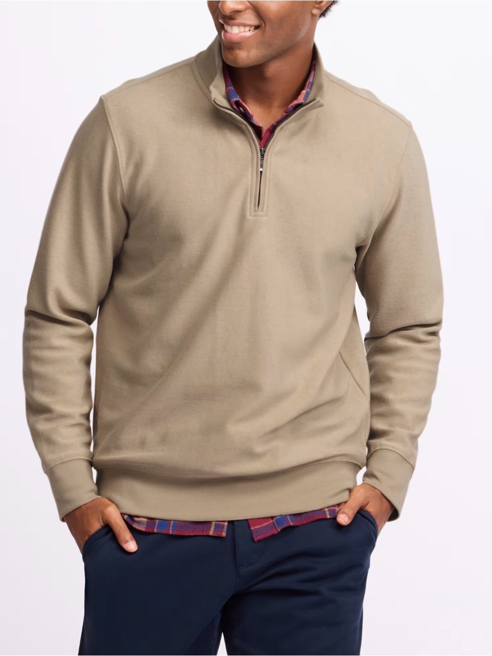 Grayers Pembroke Sueded Rib Jacquard 1/4 Zip Top Beige Men’s XL